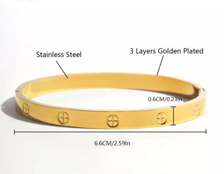 Stainless Steel Designer Cross Pattern Bangle Gold Plated Small 7.5"